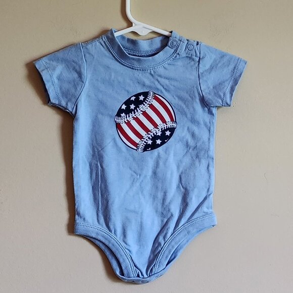 Cute Baseball 4th Of July Onesie Unisex Size 0-3 Months New - Picture 2 of 5